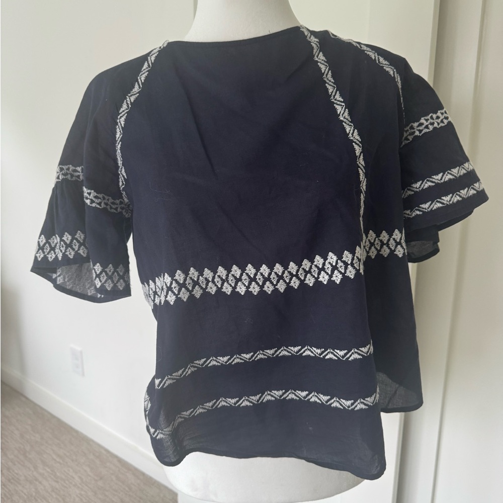 Joie Navy and White Patterned Blouse